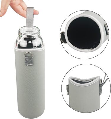 1 Liter Drinking Bottle Glass with Straw & Time Marker, 1L Motivational Glass Water Bottle with Protective Sleeve, Borosilicate Glass Bottle for Carbonated Drinks, Leak-Proof (Gradient Green)