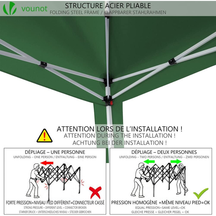 VOUNOT® Folding Pavilion 3x3m, with 4 Sandbags, Pop-Up Folding Pavilion, UV Protection 50+, (Green)