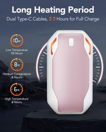 Електричні грілки для рук PHEJIE, 2 шт. - 3 режими нагріву, портативні, для активного відпочинку, кемпінгу, подарунок для жінок та чоловіків (рожево-білі)