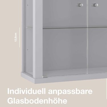 Підвісна вітрина K-Möbel з алюмінію та скла, 80x60x25 см, 2 полички, буковий декор, скляні дверцята, для стін, Німеччина