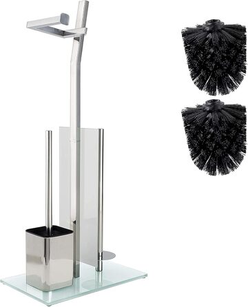 Набір для ванної кімнати з тримачем для туалетного паперу – Хромований, без свердління, з нержавіючої сталі, скляний підстав, 32x20x70 см, проста установка, 1 та 2 щітки, срібний