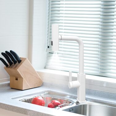 Висувна кухонна змішувач-кран для кухні, сумісність з мийкою, 3 режими струменя (білий)