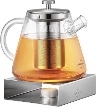 Teapot Glass 1.5 Liter - with infuser insert & lid - Infuser for hot drinks & cold brew tea - Ideal for hotplates (Teapot Glass 1.5l + Hotplate)