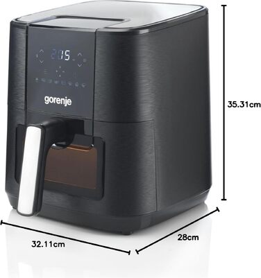 Аерофритюрниця Gorenje AF1350DWB, 1350 Вт, чаша 5.4 л з вікном, 8 автоматичних програм, антипригарне покриття, LED-дисплей, чорна