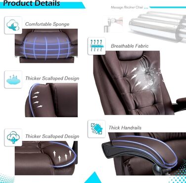 Крісло офісне YODOLLA, 200 кг, ергономічне, з регулюванням нахилу, комп'ютерне, з підніжкою, шкіряне (колір: коричневий)