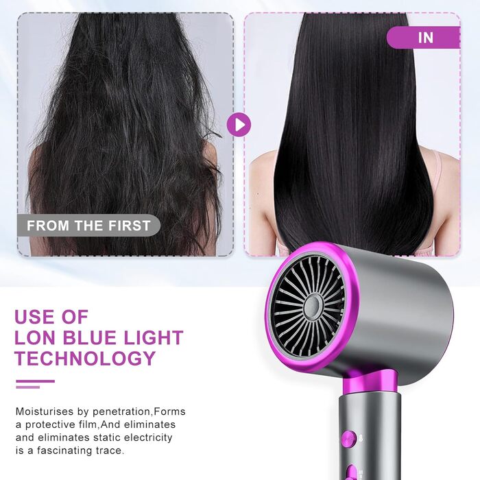 Професійний фен CUBTEM 2400W з іонізацією, для подорожей, 3 температури/2 швидкості, захист від перегріву, білий/сірий