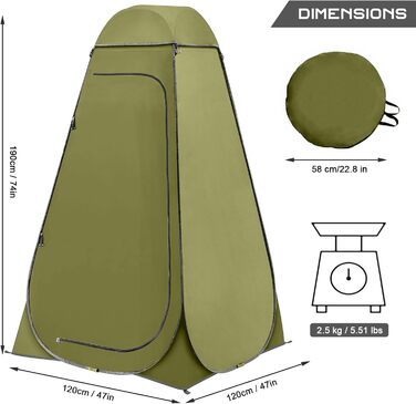 Brian & Dany Pop Up Camping Shower Tent - Portable Privacy Tent with Rainfly & Windows - Outdoor Changing Tent, UPF 50+ Waterproof, Green