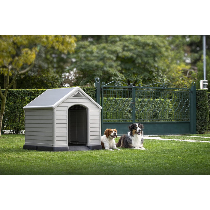 CURVER Dog House - Gray, Waterproof & UV Resistant - Recycled PVC - Large Dog Size - 95x99x99cm