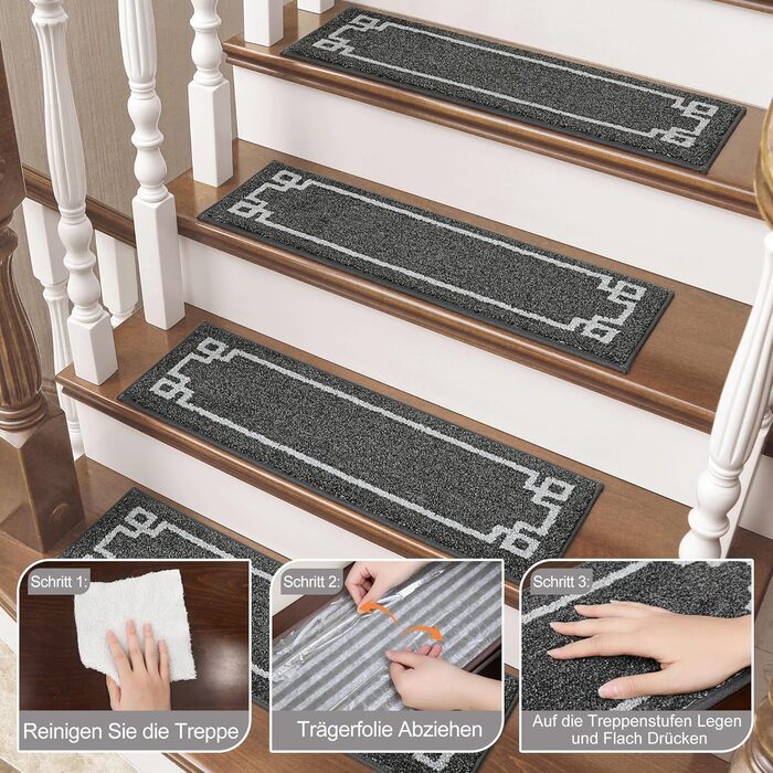 Килимочки на сходи BEQHAUSE, 4 шт., самоклеючі, для дітей, літніх людей та домашніх тварин, 100% поліестер, TPE-підкладка, 22x70 см, темно-сірий