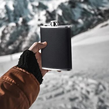 Фляга сталева 8oz (2 шт.) з воронками, келихами та сумкою, чорна - DALAETUS