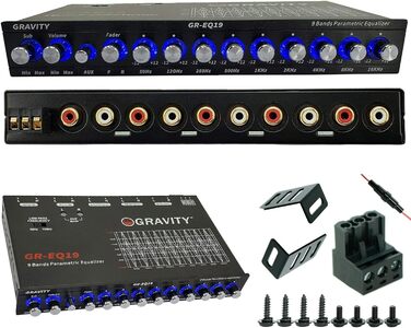 Автомобільний еквалайзер Gravity EQ19 1/2 DIN, 9-смуговий, 9V, 3 RCA виходи, AUX/DVD, передній/задній/сабвуфер