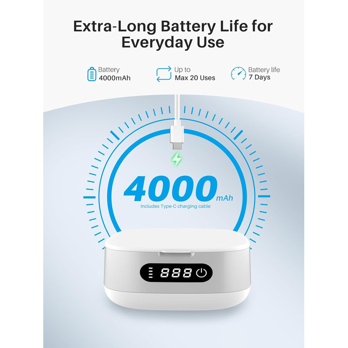 Ультразвуковий очищувач Voraiya 4000mAh IPX7 для зубних протезів, брекетів, кап, ювелірних виробів, срібла - портативний, акумуляторний