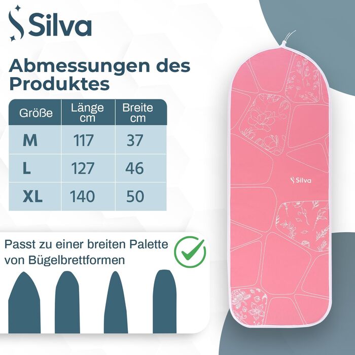 Чохол для прасувальної дошки Silva 140x50 см, 100% бавовна з фіксованим шаром 5 мм, терморефлексія, протиковзаюча поверхня, легкий у догляді. Підходить для парових прасувальних дощок, станцій та універсального розміру. Рожевий (XL)