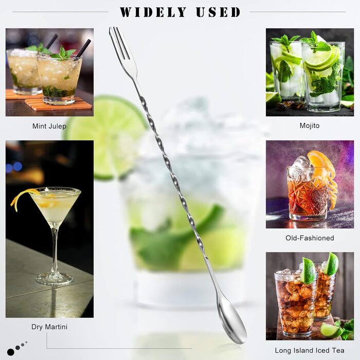 Набір барних ложок для коктейлів із нержавіючої сталі з спіральним стержнем, 32 см, 6 шт, сріблясті