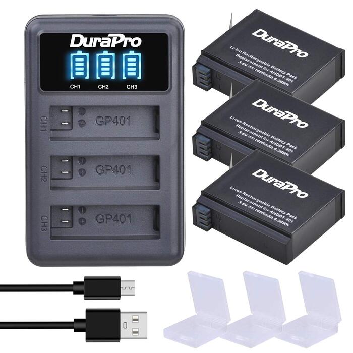 Акумулятор DuraPro 3X 1680mAh + USB LED Зарядний пристрій для GoPro Hero4 AHDBT-401