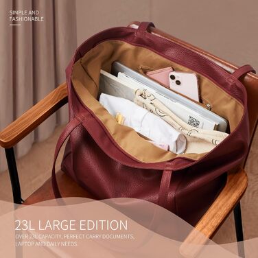 Сумка жіноча KALIDI шопер велика зі шкірозамінника (PU) з блискавкою, червона - для роботи, покупок, навчання