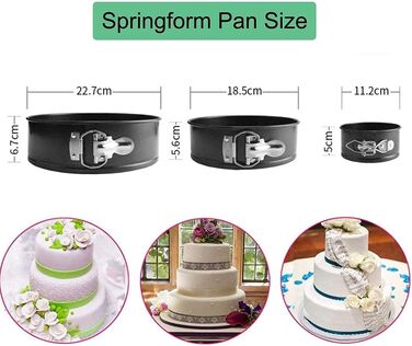 Набір форм для випічки (3 шт.) діаметром 12/18/22 см, круглі, з антипригарним покриттям, для тортів та кішок, чорний колір