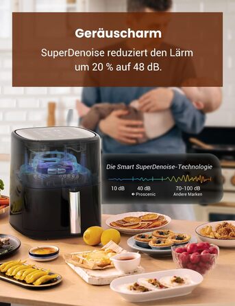 Фритюрниця Proscenic T22 5 л з управлінням через додаток та Alexa, сенсорний LED-дисплей, 11 програм, тиха, BPA та PFOA free, для картоплі фрі та піци, чорна
