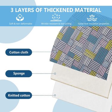 Чохол для прасувальної дошки Cozary 125 x 45 см, бавовна, для парогенератора та праски, стійкий до високих температур (210°C), блакитно-сірий в клітинку