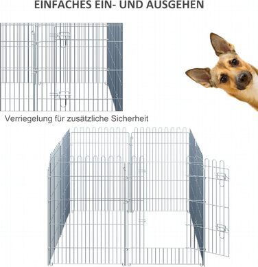 PawHut Вольєр для цуценят/собак, 8 панелей, 63B x 91H см, срібний, для собак, котів, цуценят, вольєр для собак на вулицю