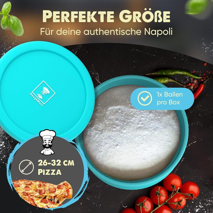 Pizza Ball Box with Lid, 6-Piece Set - Ideal as a pizza box, dough box, proofing box. Suitable for up to 350g of pizza dough. Non-stick silicone, freezer and dishwasher safe, food-grade.