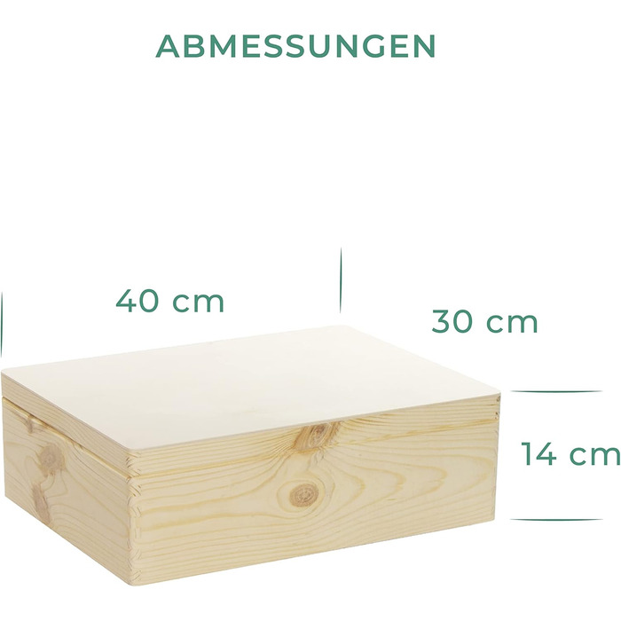 Wooden box with lid - 40x30x24cm, Natural, FSC® - Multi-purpose box without handles - Storage box | Memory box | Craft & Gift box (40 x 30 x 14 cm | L)