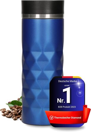 Термокружка Diamond з нержавіючої сталі 450 мл, з кнопкою, витримує гарячі та холодні напої, без BPA, вишуканий блиск (Ультрамарин)