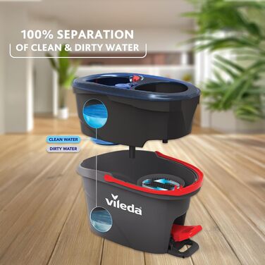 Vileda H2PrO Mop Set with Bucket | 100% separation of clean and dirty water | Innovative two-tank system with wringing function | Effortless wringing | Microfiber cleaning | Ergonomic design