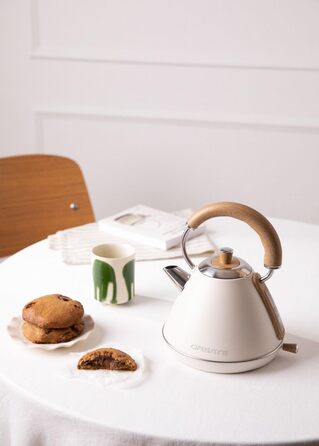 Retro Electric Kettle - 1L Cream White - Fast Boil, Auto Shutoff, Anti-Scale Filter