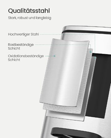 Смітник для ванної кімнати SONGMICS PLUSHIC LTB590B0602, педальний відро з кришкою Softclose, сталевий, 8 л, сріблястий металік