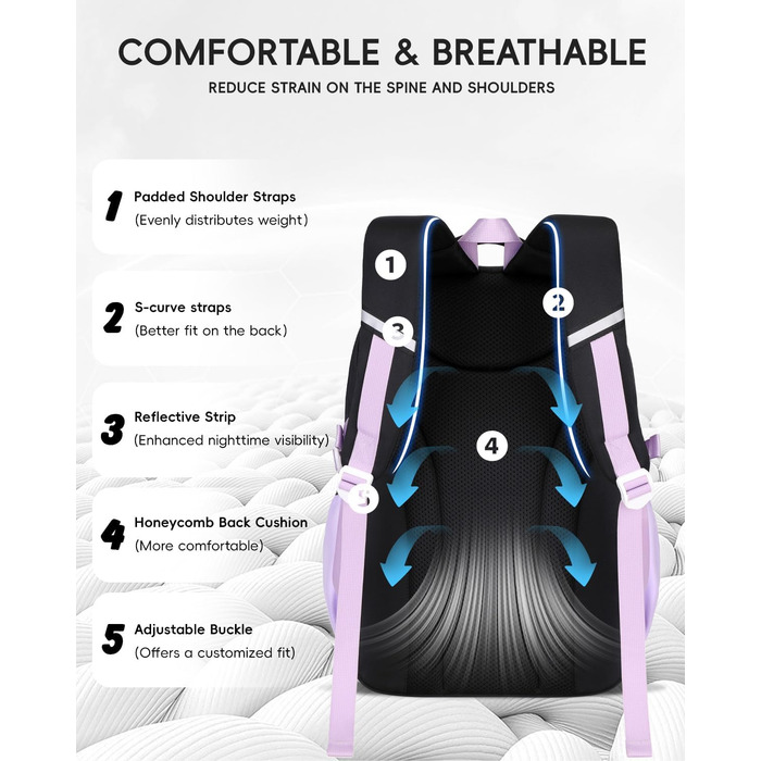 Шкільний рюкзак для дівчаток Tanou, чорний, з дихаючої тканини Oxford, для 3-5 класів