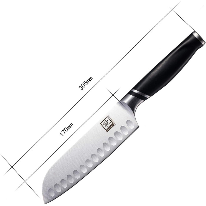 Кухонний ніж Zayiko NAMI Santoku: професійний, 30.5 см, з лезом 17 см з нержавіючої сталі та ергономічною ручкою ABS