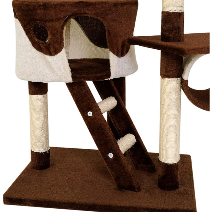 Котячий будиночок Lionto XXL з сизалю та плюшу: багатоярусний комплекс для котів з гамаком, тунелем та іграшками (колір: коричневий/бежевий, 230-250 см)