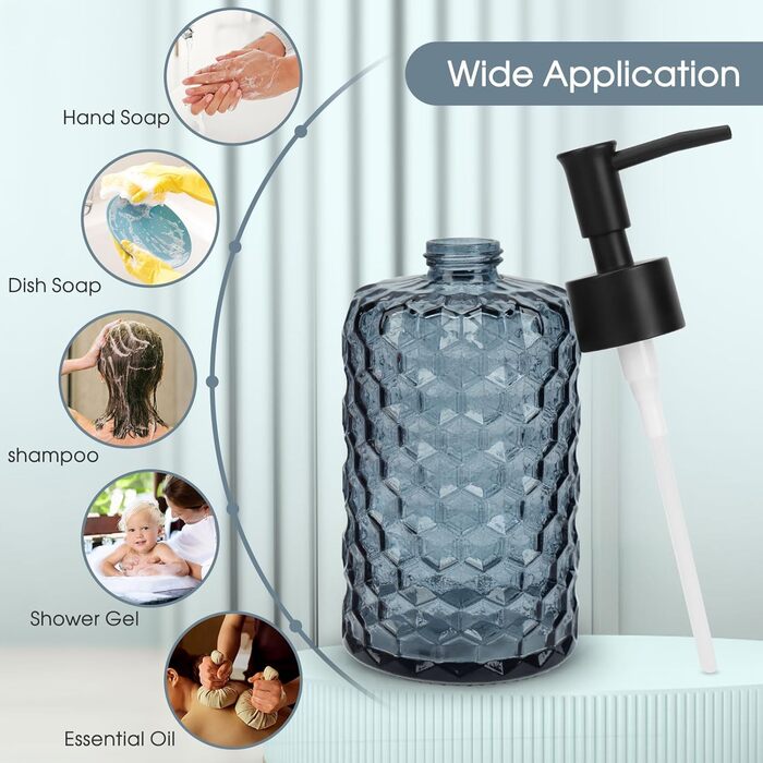 Скляні дозатори для мила Topsky (2 шт.), 400 мл, з чорною помпою, для кухні та ванної кімнати