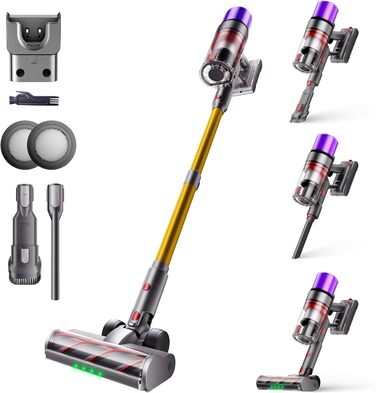 Бездротовий пилосос X7 55Kpa/600W/80Min з LED-дисплеєм, акумуляторний, самостійно заряджається, з антизаплутувальною щіткою, автоматичний режим для килимів, шерсті тварин та твердих поверхонь, золотий