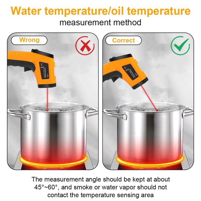 Інфрачервоний термометр HOTUT з лазерним цільцем -58°F~1022°F (-50°C~550°C) з термометром для м'яса, для приготування їжі, барбекю, промисловості