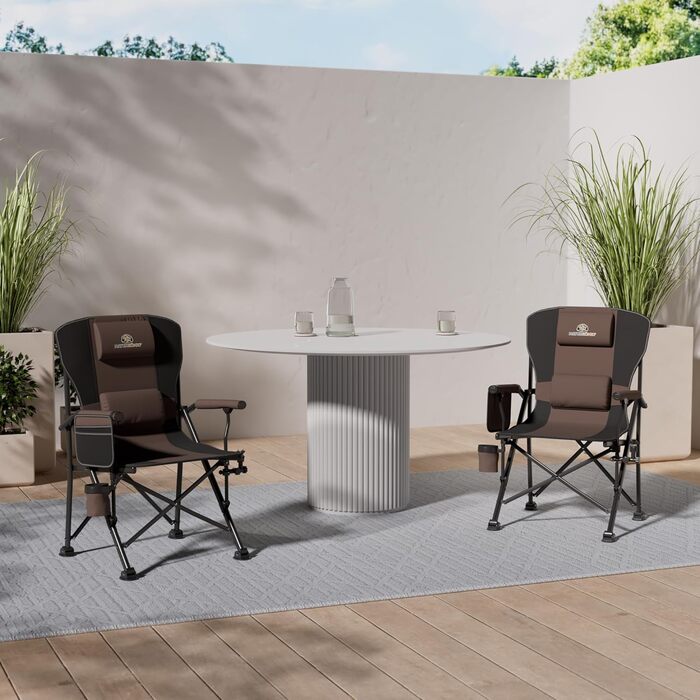 Крісло складане кемпінгове коричневе, до 160 кг, з подушкою, підсклянником та сумкою для перенесення - для риболовлі, пляжу, відпочинку