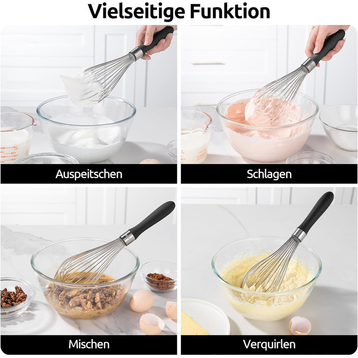 Міксер кухонний U-Taste, 30 см, з нержавіючої сталі 18/10, 12 гнучких дротів, силіконовий ручка, для тіста та соусів (Чорний)