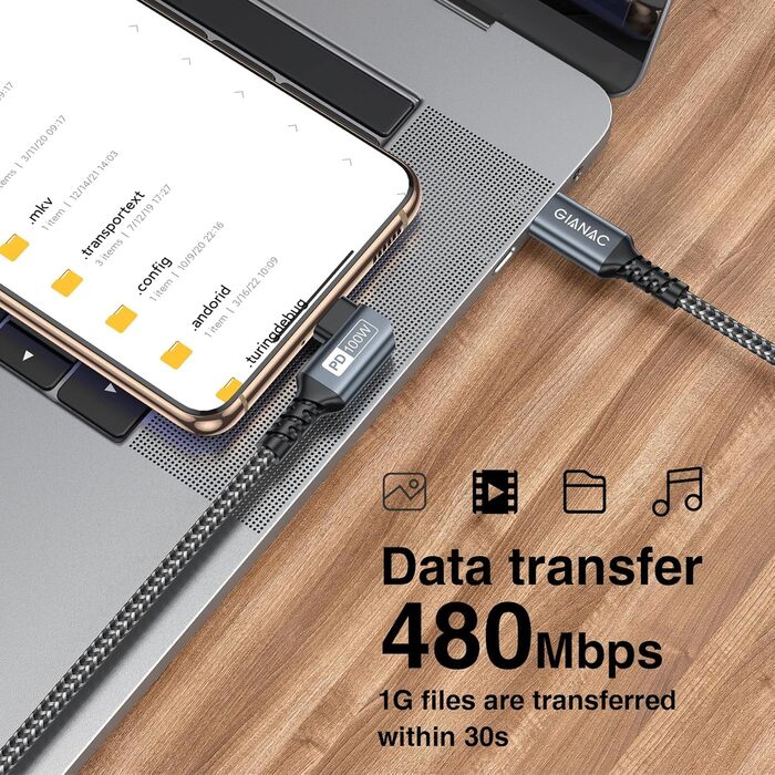 Кабель USB-C на USB-C 2M, 100W, 5A, з E-Mark чіпом для Macbook, iPad, Samsung, Huawei