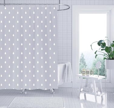 Штора для душу YOUNG DA текстильна біло-сіра з малюнком 