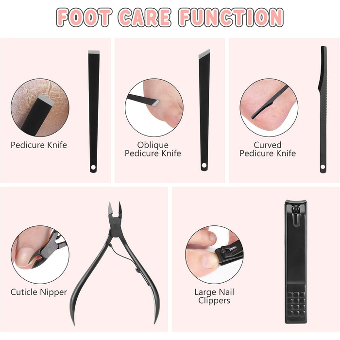 Набір для манікюру 19 предметів: професійний ніж для обрізання нігтів з нержавіючої сталі, чорний шкіряний футляр, портативний набір для догляду за нігтями для подорожей або дому, подарунок