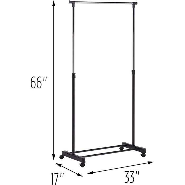 Honey-Can-Do GAR-01122 Clothes Rack, Adjustable Height, Chrome/Black, Metal, Black, 5.7149 x 15.24 x 86.36 cm