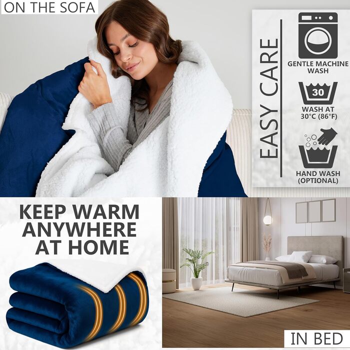 Електрична ковдра Kingsize König EU, м'яка Sherpa Fleecedecke, 230x265 см, 9 режимів нагріву, таймер 12 годин, тепла затишна ковдра - подарунок