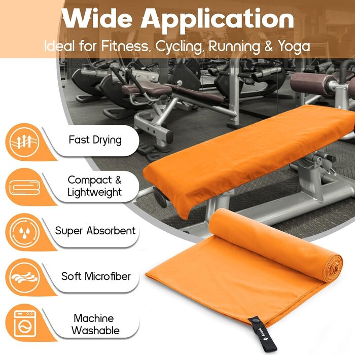 Набір рушників з мікрофібри 2 шт. | 180x60 см (великий) + 80x40 см (малий) | Швидковисихаючі рушники для спорту, пляжу, тренажерного залу (Помаранчевий)