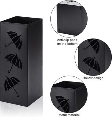 Metal Umbrella Stand - Creative Design, 17x17x43cm - Home, Office, Hotel & Commercial Use - Square, Durable, Black