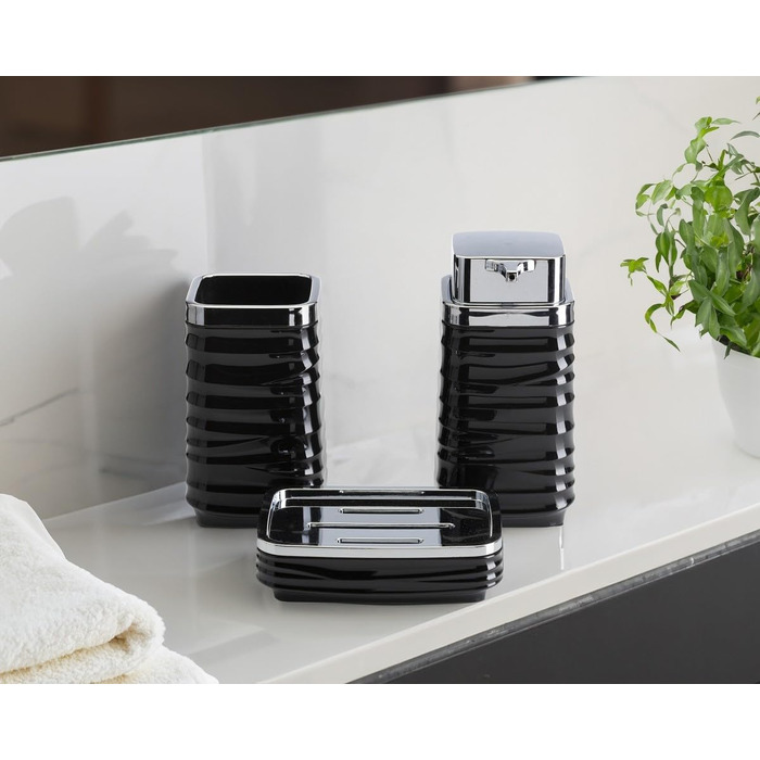 Набір для ванної кімнати HowHomely: щітка для унітазу, сміттєвий бак, дозатор мила, мильниця, чорний/сріблястий