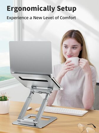 Adjustable Laptop Stand for Desk - Telescoping Design, Ergonomic Riser for 10-17 Inch Laptops (Silver)