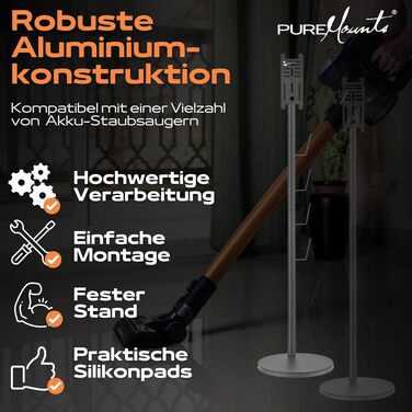 Універсальний підлоговий тримач для пилососа PureMounts, сумісний з Dyson, Philips, Samsung, Bosch, Miele, Xiaomi, чорний