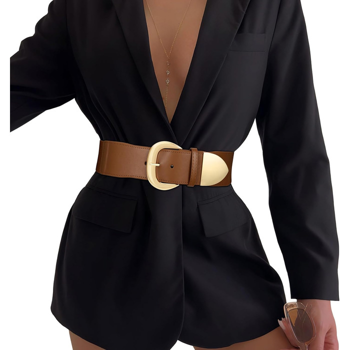 Жіночий широкий пояс-кушак WHIPPY з еластичною тканиною, 110 см, колір: коричневий (золотий), розмір: 94-114 см