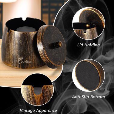 Набір ашеновічників для вулиці 2 шт., нержавіюча сталь, ретро дизайн, з кришкою, для внутрішнього та зовнішнього використання, вітрозахисний, з неслизьким дном, для саду, бару та балкону